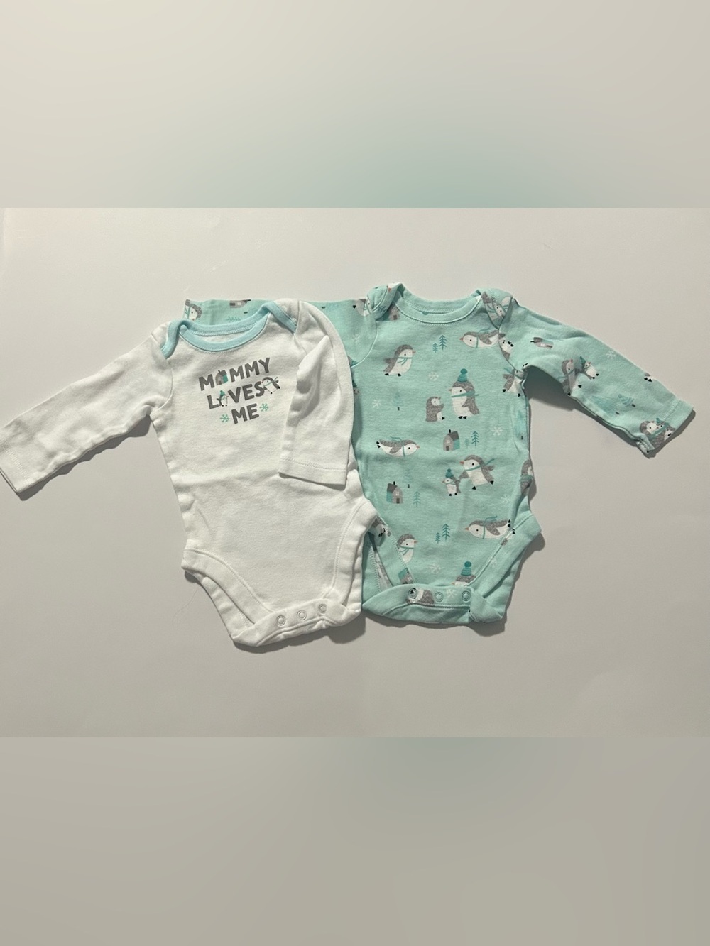 🔥4 for $25 Baby Long-Sleeve Bodysuit Set in White and Mint - Mommy Loves Me